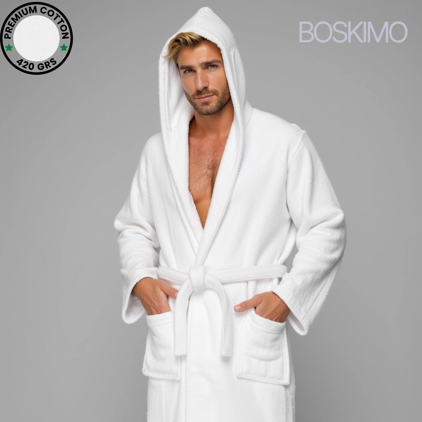 BOSKIMO Albornoz de Baño Unisex 100% Algodón OEKO-TEX – Bata para Hombre y Mujer – Rizo Americano 420 gsm – Suave y muy Absorbente