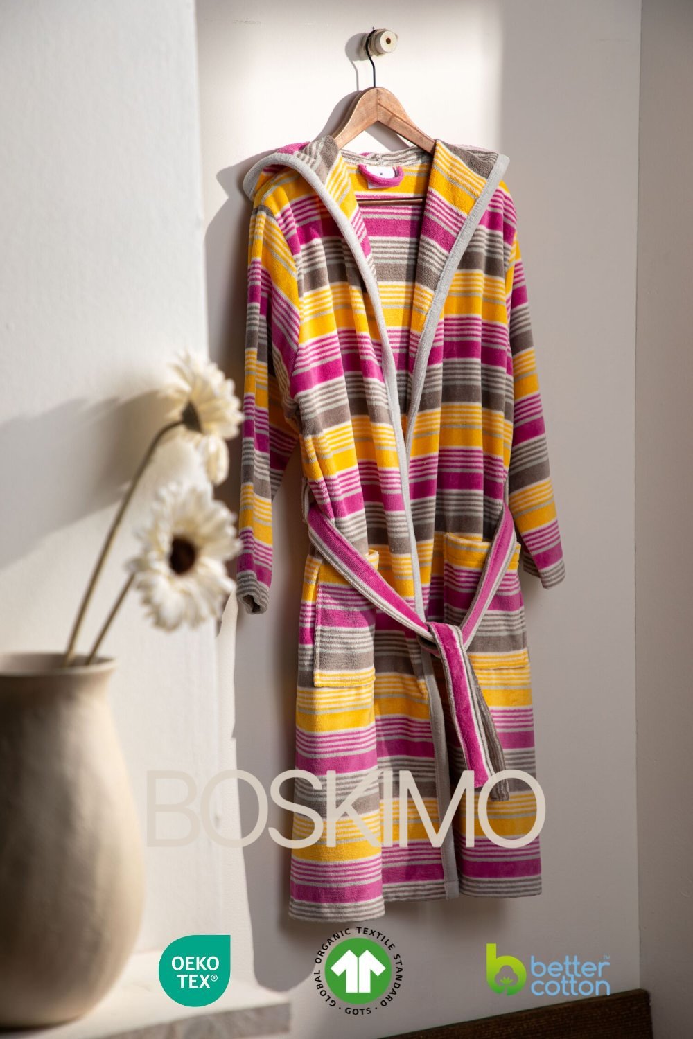 ROSANA - Albornoz Terciopelo 100% Algodón 420 gsm OEKO-TEX® - Doble uso: Bata de Casa y Baño. Diseño exclusivo y funcional: 2 Bolsillos, Cinturón y Capucha