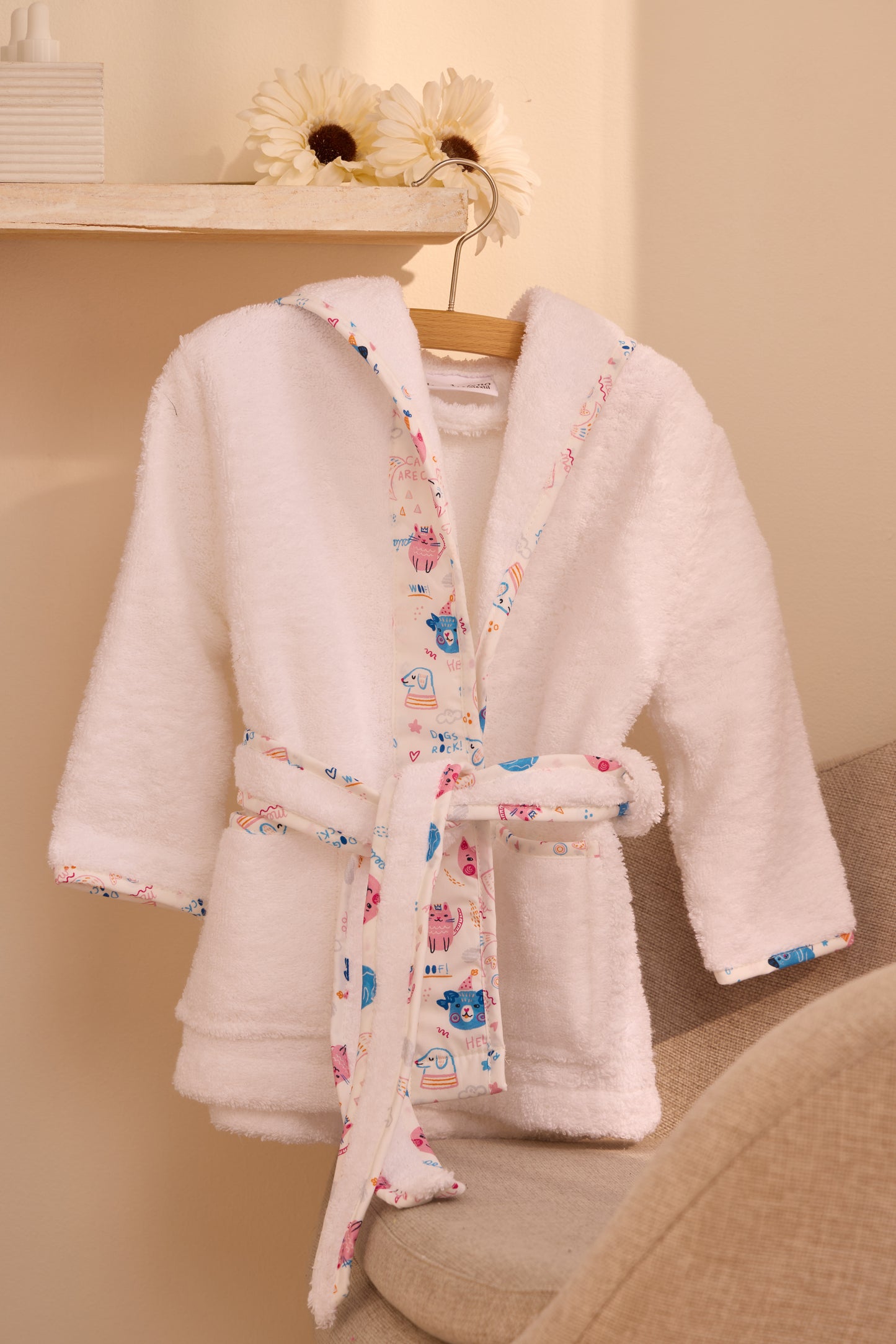 KIDS PETS - Albornoz Niños adolescentes Algodón: Niño, Infantil - 100% Algodón OEKO-TEX - 2 Bolsillos, Cinturón, Capucha, Albornoces Felpa muy suave con bordados para niños