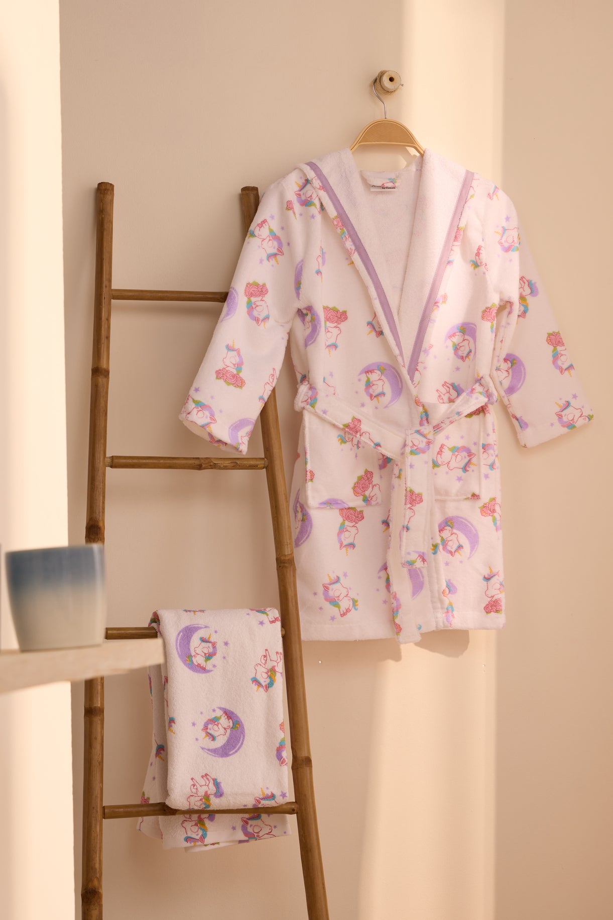 KIDS UNICORNIO - Albornoz Niños adolescentes Algodón: Niño, Infantil - 100% Algodón OEKO-TEX - 2 Bolsillos, Cinturón, Capucha, Albornoces Felpa muy suave con bordados para niños