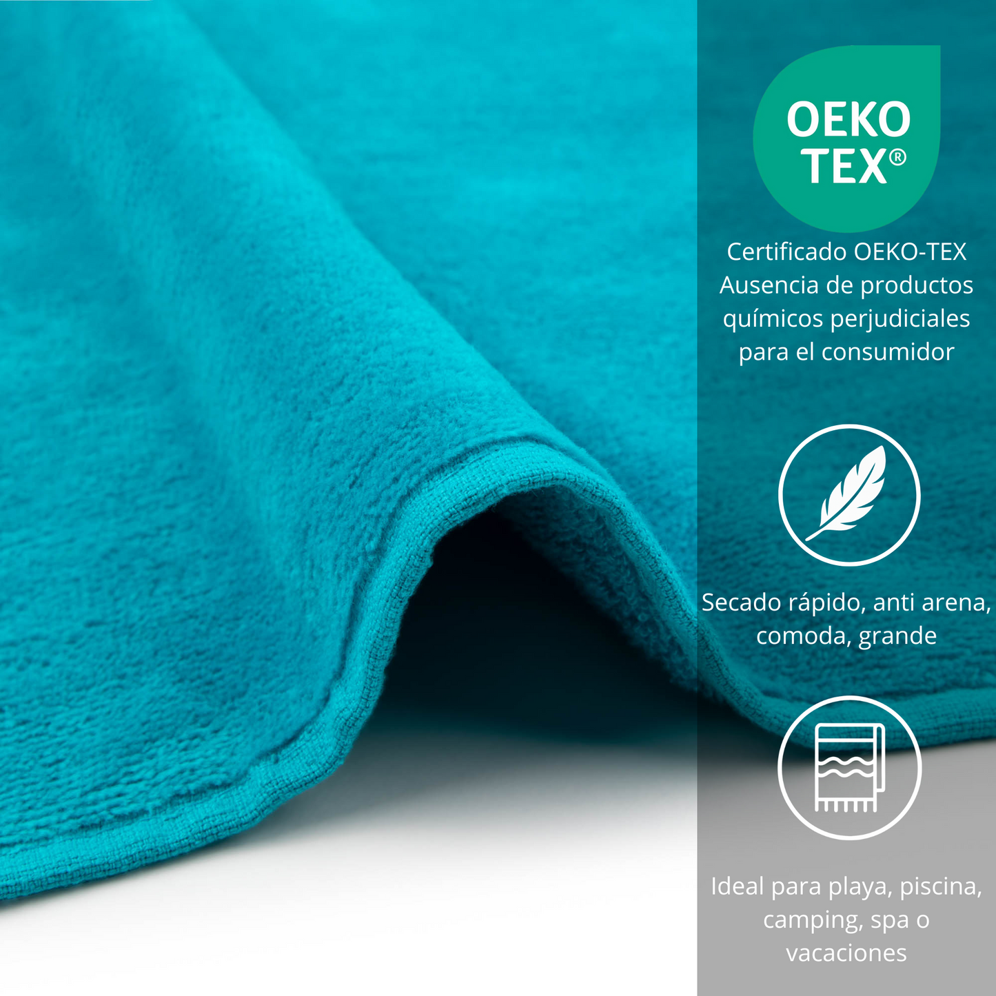 BOSKIMO Toalla de Playa Popa Turquesa Grande 90x170 cm – 100 % Algodón Rizo de Alta Calidad – Suave, Absorbente y de Secado Rápido – Fabricada en Portugal – Estilo Premium en Colores Vivos – Ideal para Playa y Piscina