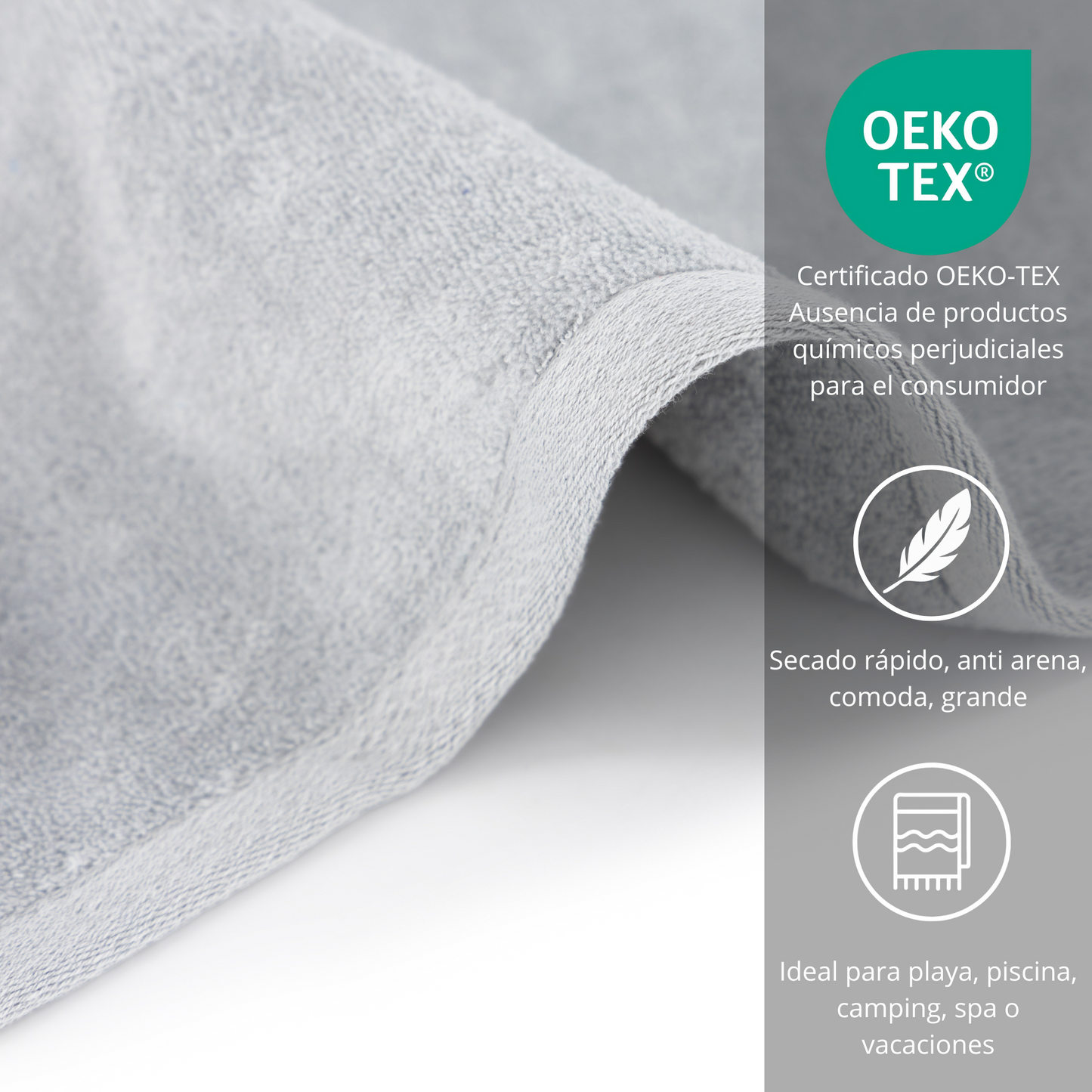 BOSKIMO Toalla de Playa Popa Gris Grande 90x170 cm – 100 % Algodón Rizo de Alta Calidad – Suave, Absorbente y de Secado Rápido – Fabricada en Portugal – Estilo Premium en Colores Vivos – Ideal para Playa y Piscina