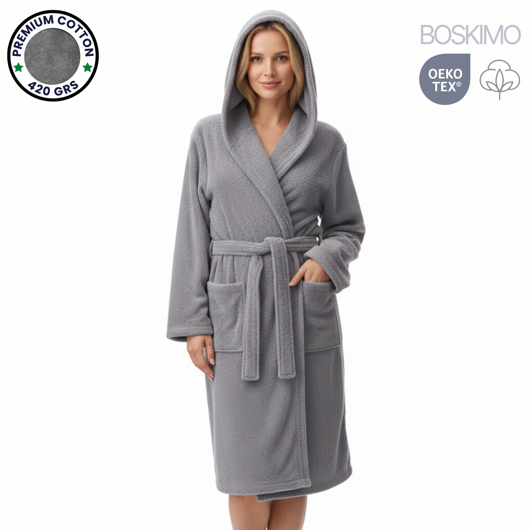 BOSKIMO Albornoz de Baño Unisex 100% Algodón OEKO-TEX – Bata para Hombre y Mujer – Rizo Americano 420 gsm – Suave y muy Absorbente