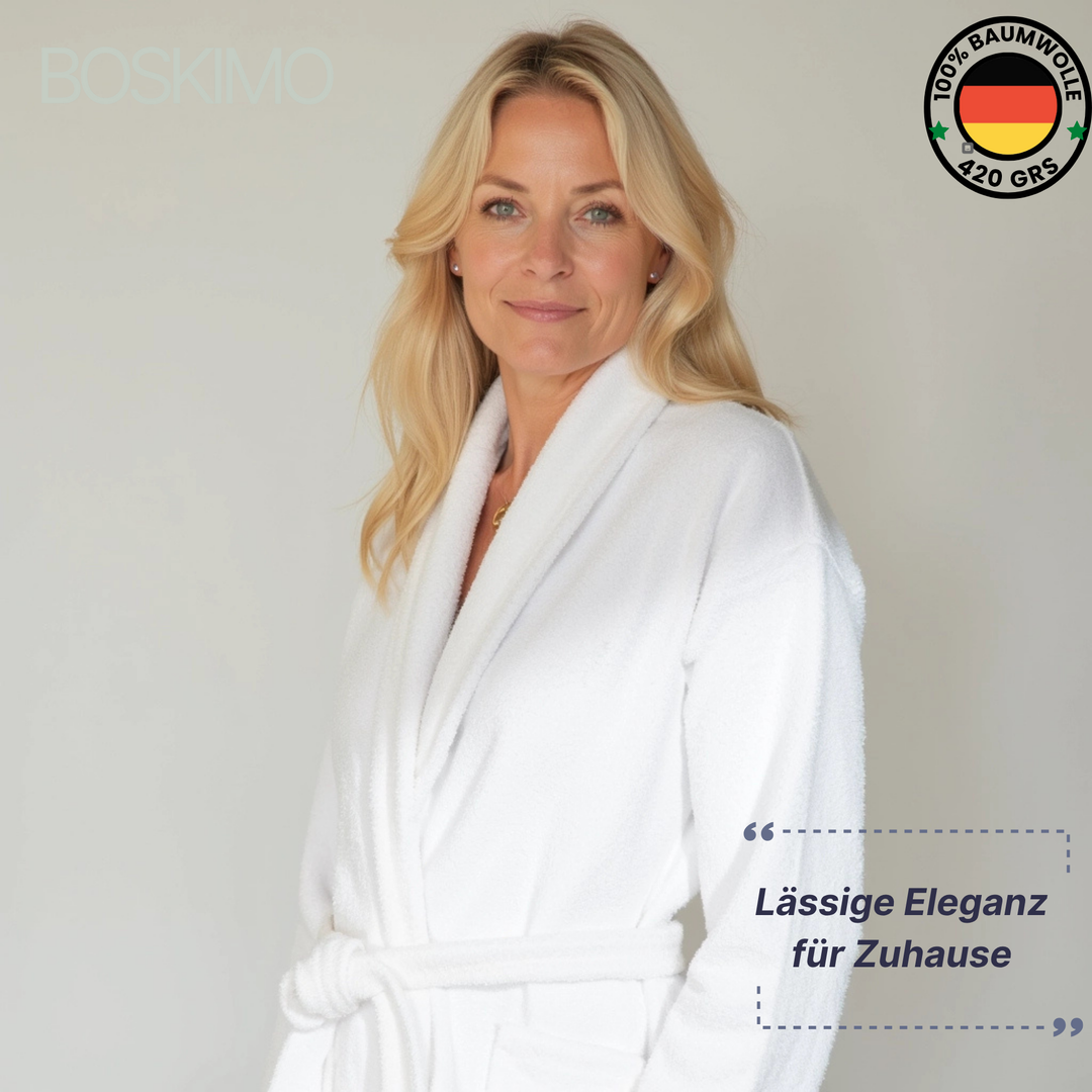 BOSKIMO Albornoz de Baño Unisex 100% Algodón OEKO-TEX – Bata para Hombre y Mujer – Rizo Americano 420 gsm – Suave y muy Absorbente