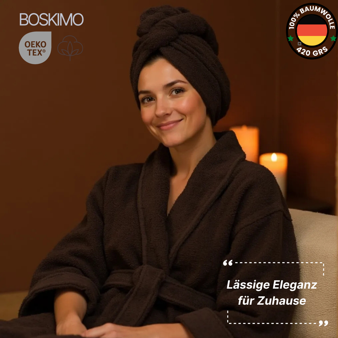 BOSKIMO Albornoz de Baño Unisex 100% Algodón OEKO-TEX – Bata para Hombre y Mujer – Rizo Americano 420 gsm – Suave y muy Absorbente