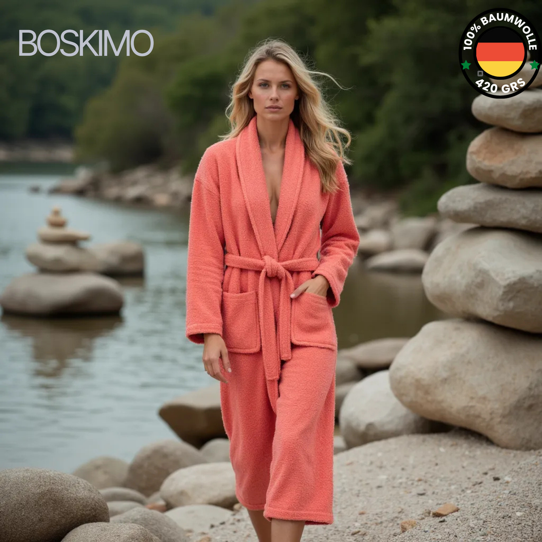 BOSKIMO Albornoz de Baño Unisex 100% Algodón OEKO-TEX – Bata para Hombre y Mujer – Rizo Americano 420 gsm – Suave y muy Absorbente