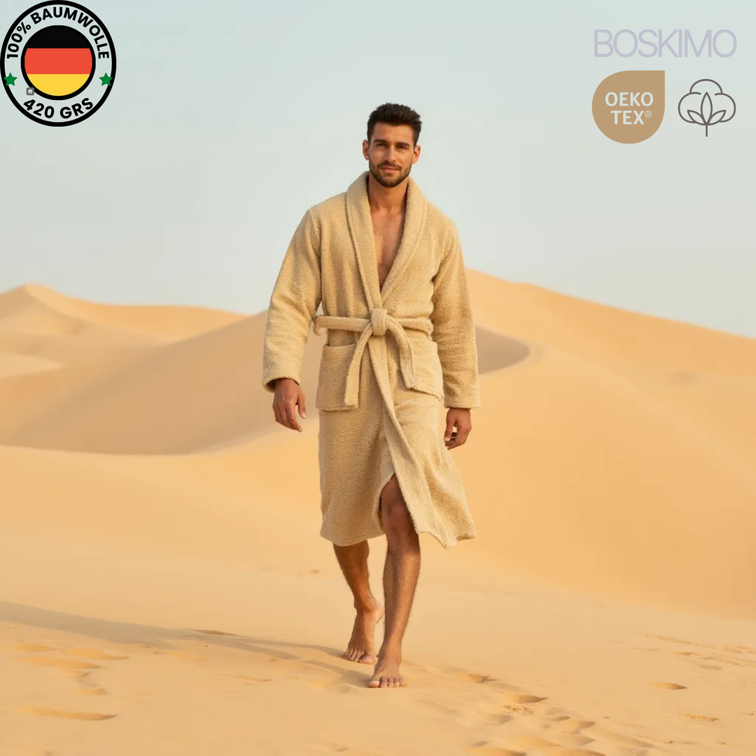 BOSKIMO Albornoz Unisex sin Capucha 100% Algodón OEKO-TEX – Bata de Baño Hombre Mujer – Rizo Americano 420 gsm – Suave y Absorbente