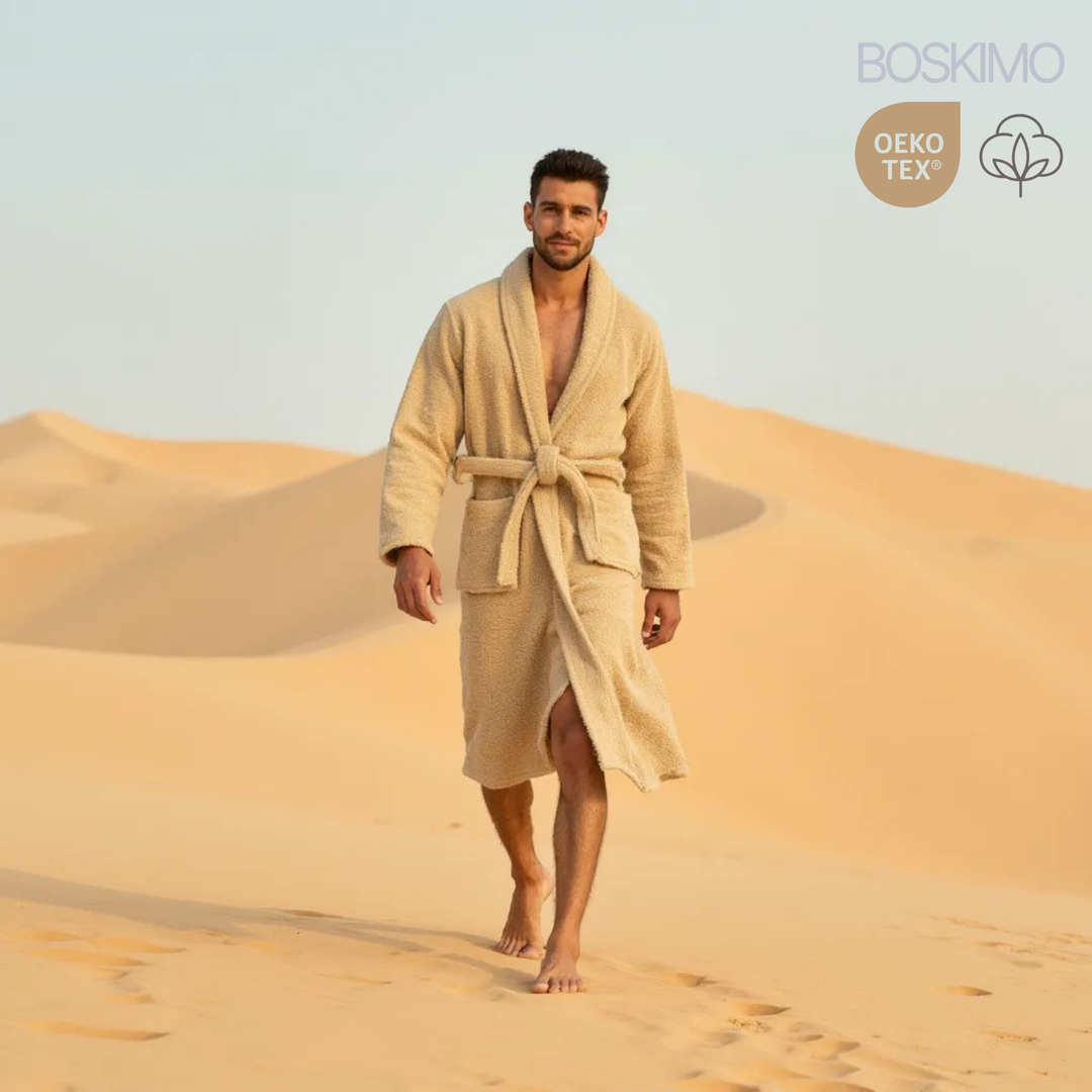 BOSKIMO Albornoz Unisex sin Capucha 100% Algodón OEKO-TEX – Bata de Baño Hombre Mujer – Rizo Americano 420 gsm – Suave y Absorbente