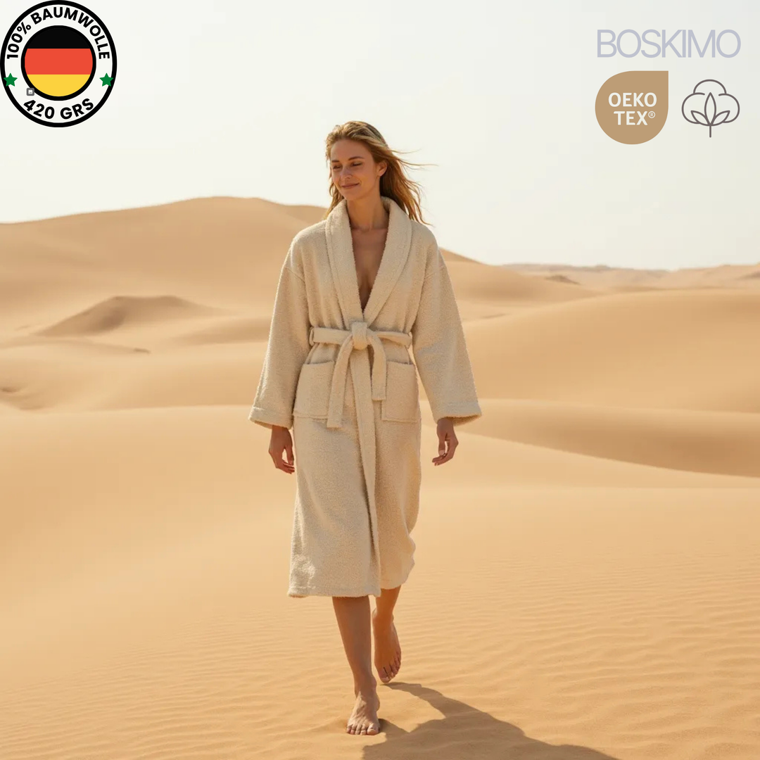 BOSKIMO Albornoz Unisex sin Capucha 100% Algodón OEKO-TEX – Bata de Baño Hombre Mujer – Rizo Americano 420 gsm – Suave y Absorbente