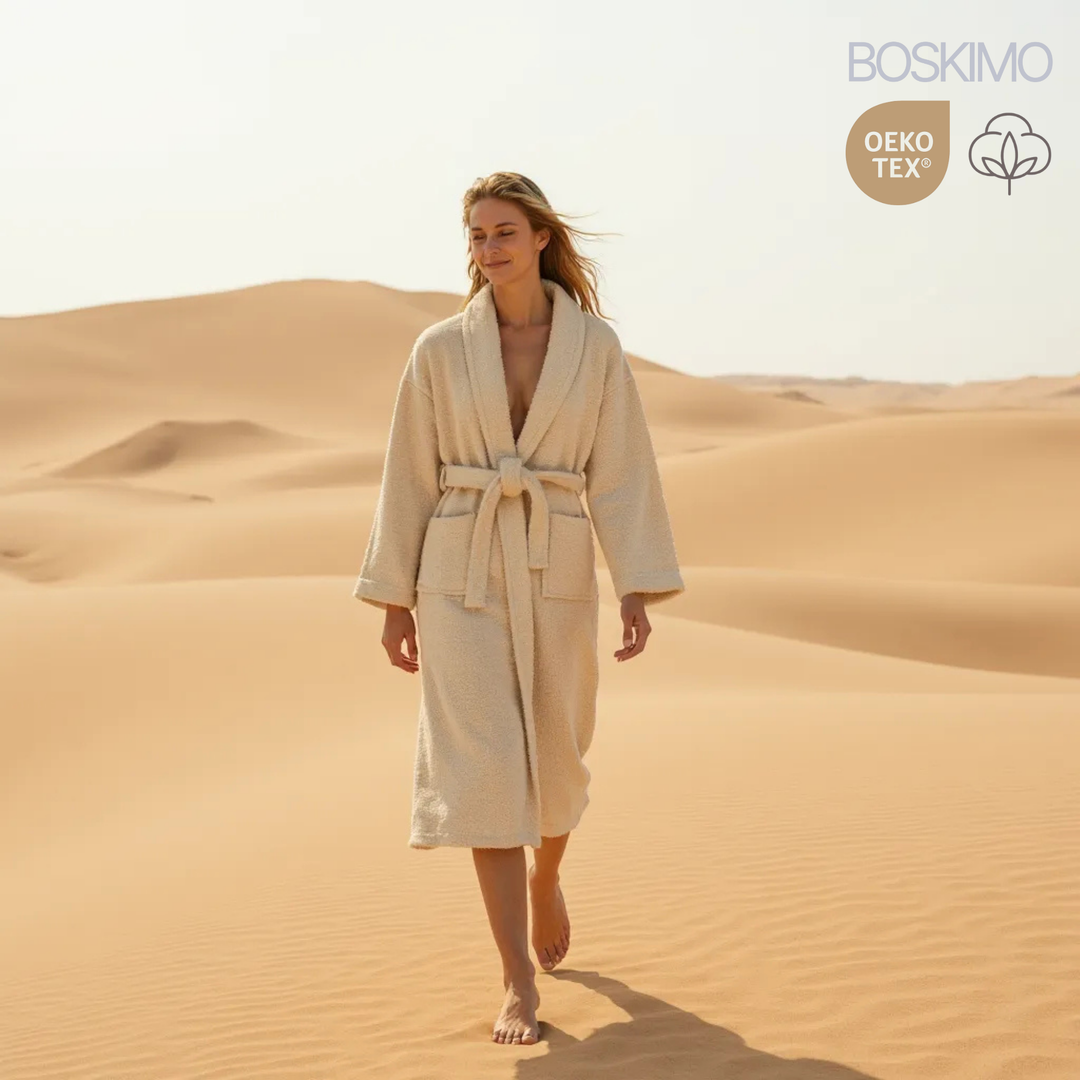 BOSKIMO Albornoz Unisex sin Capucha 100% Algodón OEKO-TEX – Bata de Baño Hombre Mujer – Rizo Americano 420 gsm – Suave y Absorbente