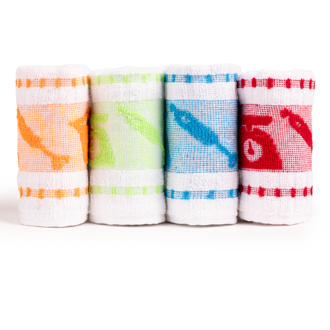 Paños de Cocina de Algodón Rizo REF.1810 | Pack de 4 Trapos 400gr 50x50cm de Cocina Suaves y Absorbentes | Trapos de Cocina 100% Algodón | Resistentes y Lavables | Ideales para Hogar y Cocina