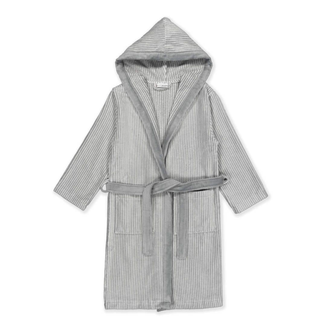 KIDS PARKER GRIS - Albornoz Niños adolescentes Algodón: Niño, Infantil - 100% Algodón OEKO-TEX - 2 Bolsillos, Cinturón, Capucha, Albornoces Felpa muy suave con bordados para niños