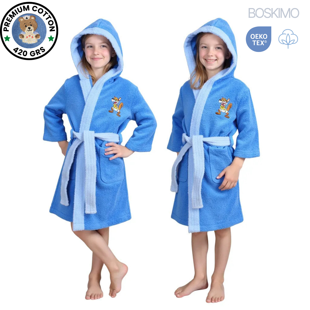 BOSKIMO KIDS Beisbol - Albornoz Niñas adolescentes Algodón: Niña, Infantil - 100% Algodón OEKO-TEX - 2 Bolsillos, Cinturón, Capucha, Albornoces Felpa muy suave con bordados para niñas