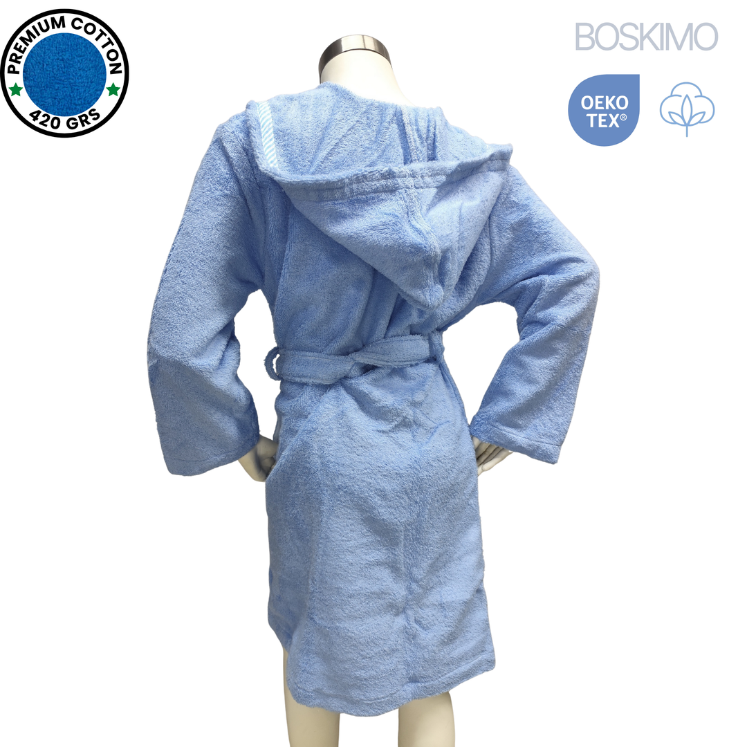 BOSKIMO KIDS BEN - Albornoz Niños adolescentes Algodón: Niño, Infantil - 100% Algodón OEKO-TEX - 2 Bolsillos, Cinturón, Capucha, Albornoces Felpa muy suave con bordados para niños