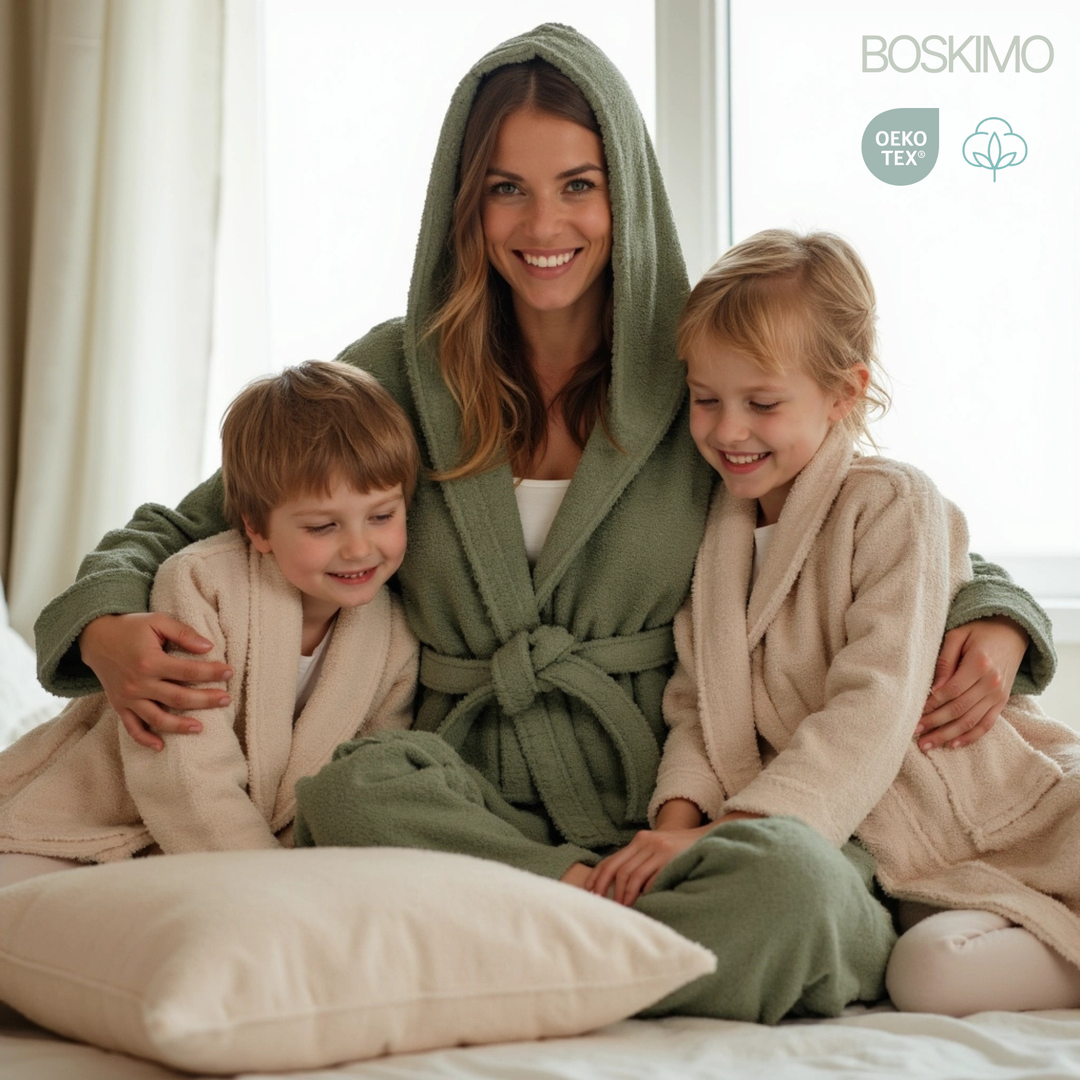BOSKIMO Albornoz de Baño Unisex con Capucha 100% Algodón OEKO-TEX – Bata para Hombre y Mujer – Rizo Americano 420 gsm – Suave y muy Absorbente