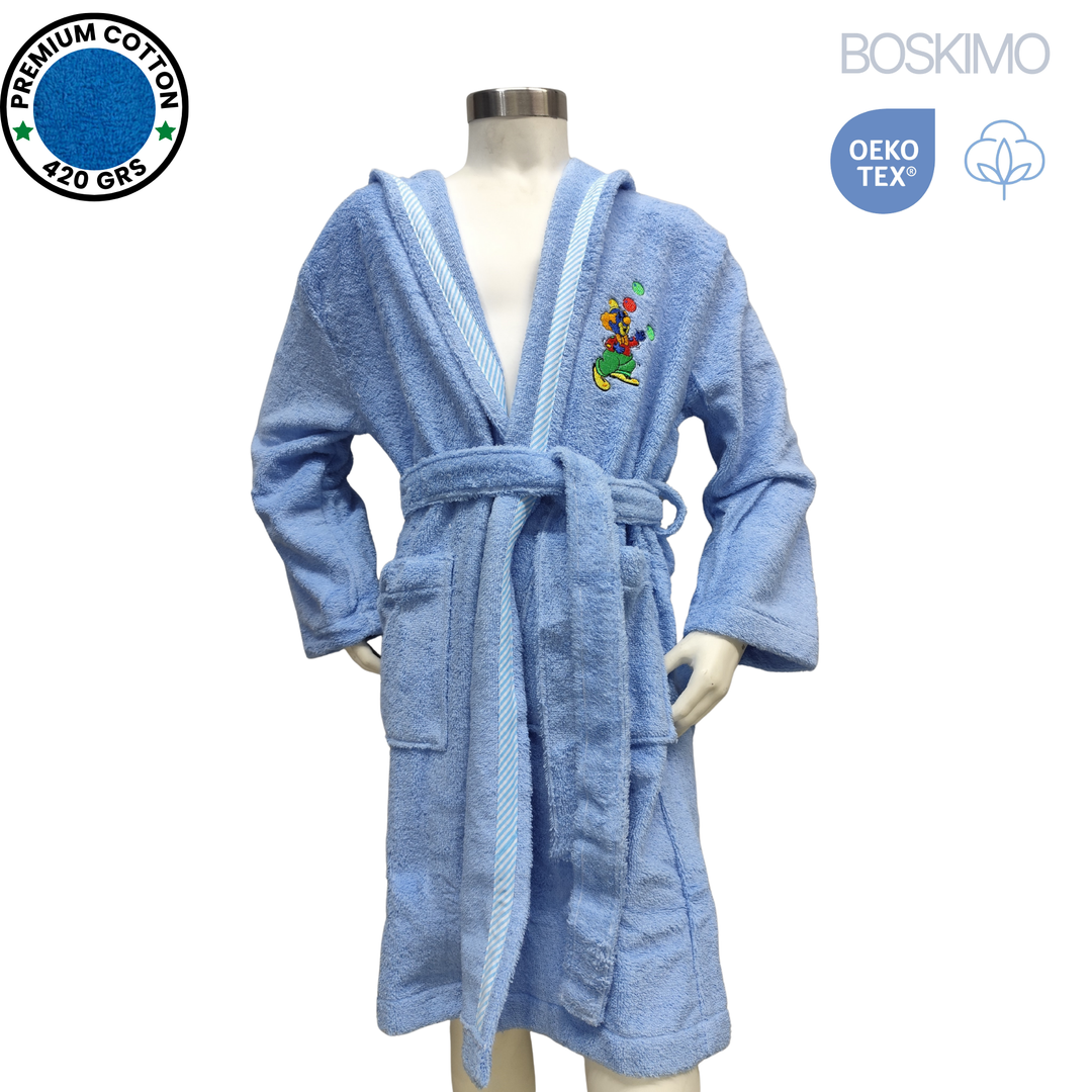 BOSKIMO KIDS PACO - Albornoz Niñas adolescentes Algodón: Niña, Infantil - 100% Algodón OEKO-TEX - 2 Bolsillos, Cinturón, Capucha, Albornoces Felpa muy suave con bordados para niñas
