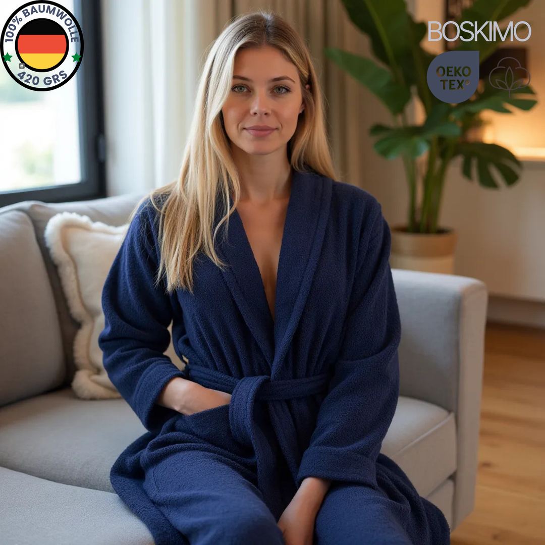 BOSKIMO Albornoz de Baño Unisex 100% Algodón OEKO-TEX – Bata para Hombre y Mujer – Rizo Americano 420 gsm – Suave y muy Absorbente