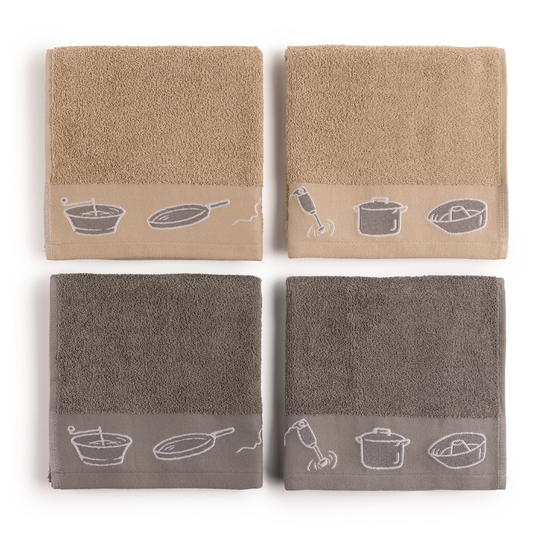 Paños de Cocina de Algodón Rizo REF.4203 | Pack de 4 Trapos 400gr 50x50cm de Cocina Suaves y Absorbentes | Trapos de Cocina 100% Algodón | Resistentes y Lavables | Ideales para Hogar y Cocina