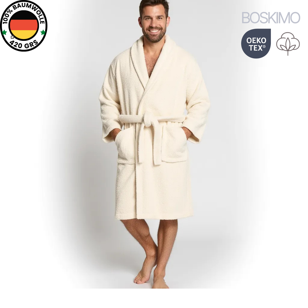 BOSKIMO Albornoz de Baño Unisex 100% Algodón OEKO-TEX – Bata para Hombre y Mujer – Rizo Americano 420 gsm – Suave y muy Absorbente