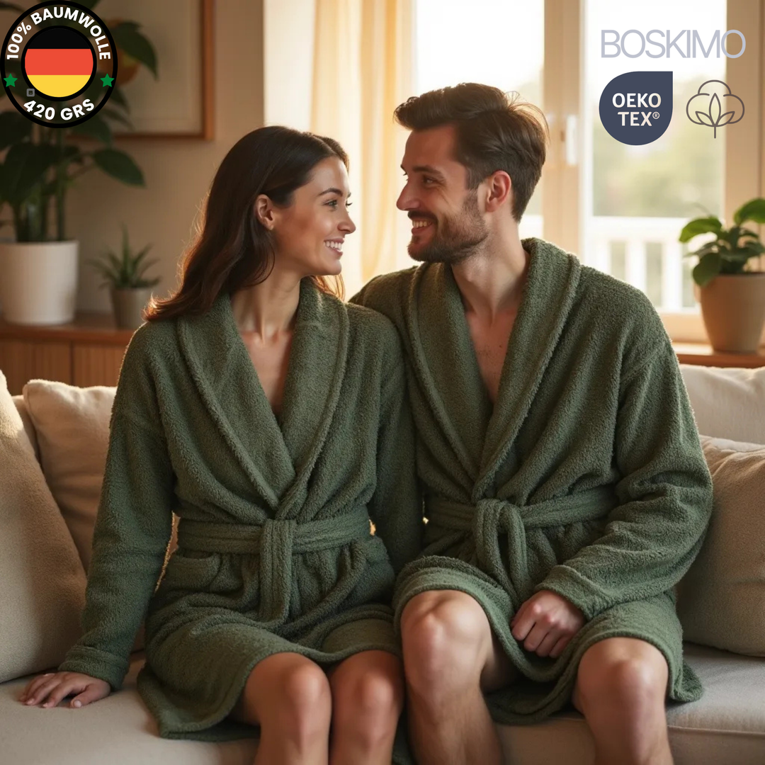 BOSKIMO Albornoz de Baño Unisex 100% Algodón OEKO-TEX – Bata para Hombre y Mujer – Rizo Americano 420 gsm – Suave y muy Absorbente