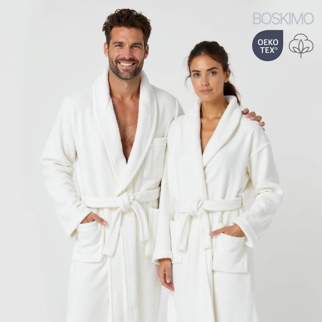 BOSKIMO Albornoz de Baño Unisex 100% Algodón OEKO-TEX – Bata para Hombre y Mujer – Rizo Americano 420 gsm – Suave y muy Absorbente