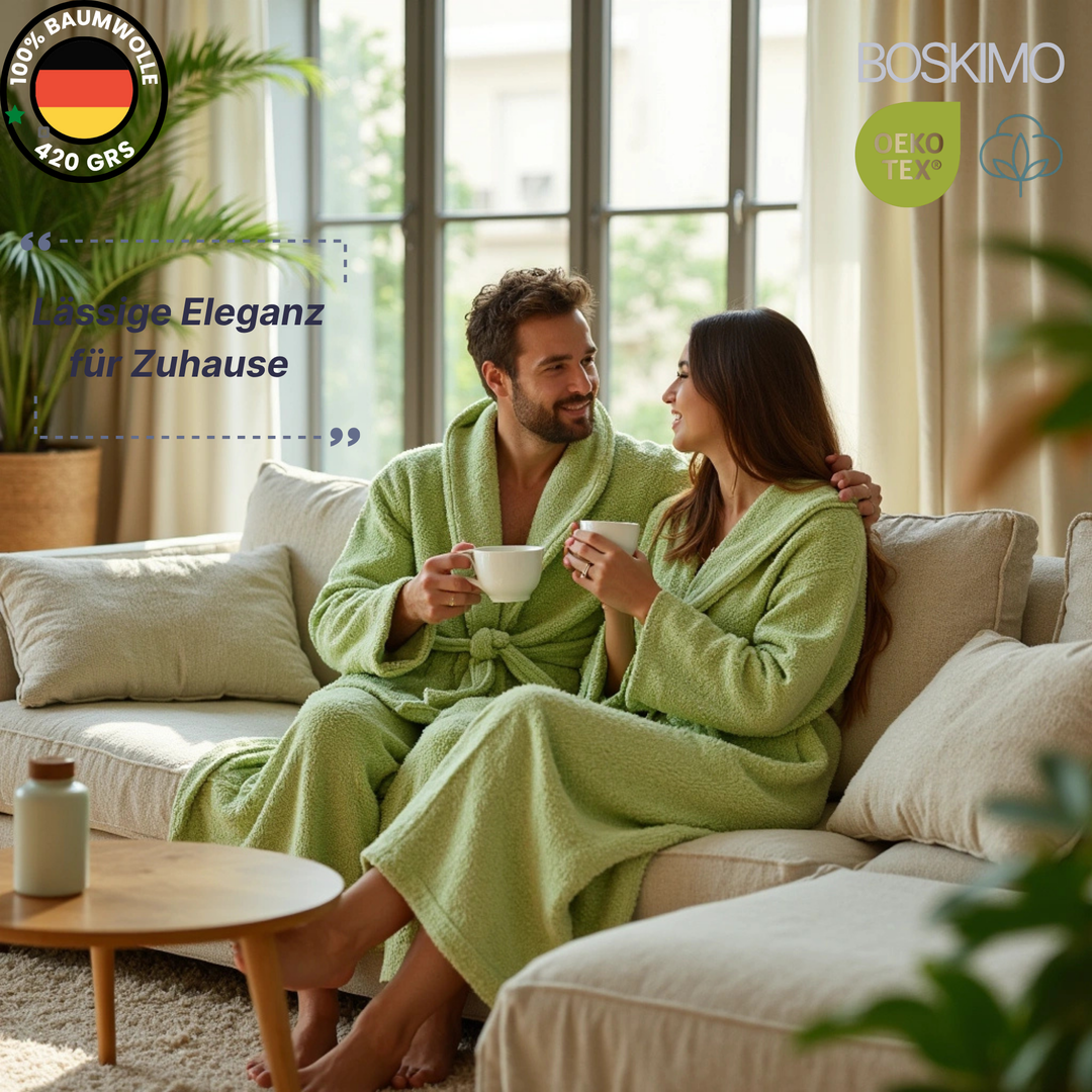 BOSKIMO Albornoz de Baño Unisex 100% Algodón OEKO-TEX – Bata para Hombre y Mujer – Rizo Americano 420 gsm – Suave y muy Absorbente