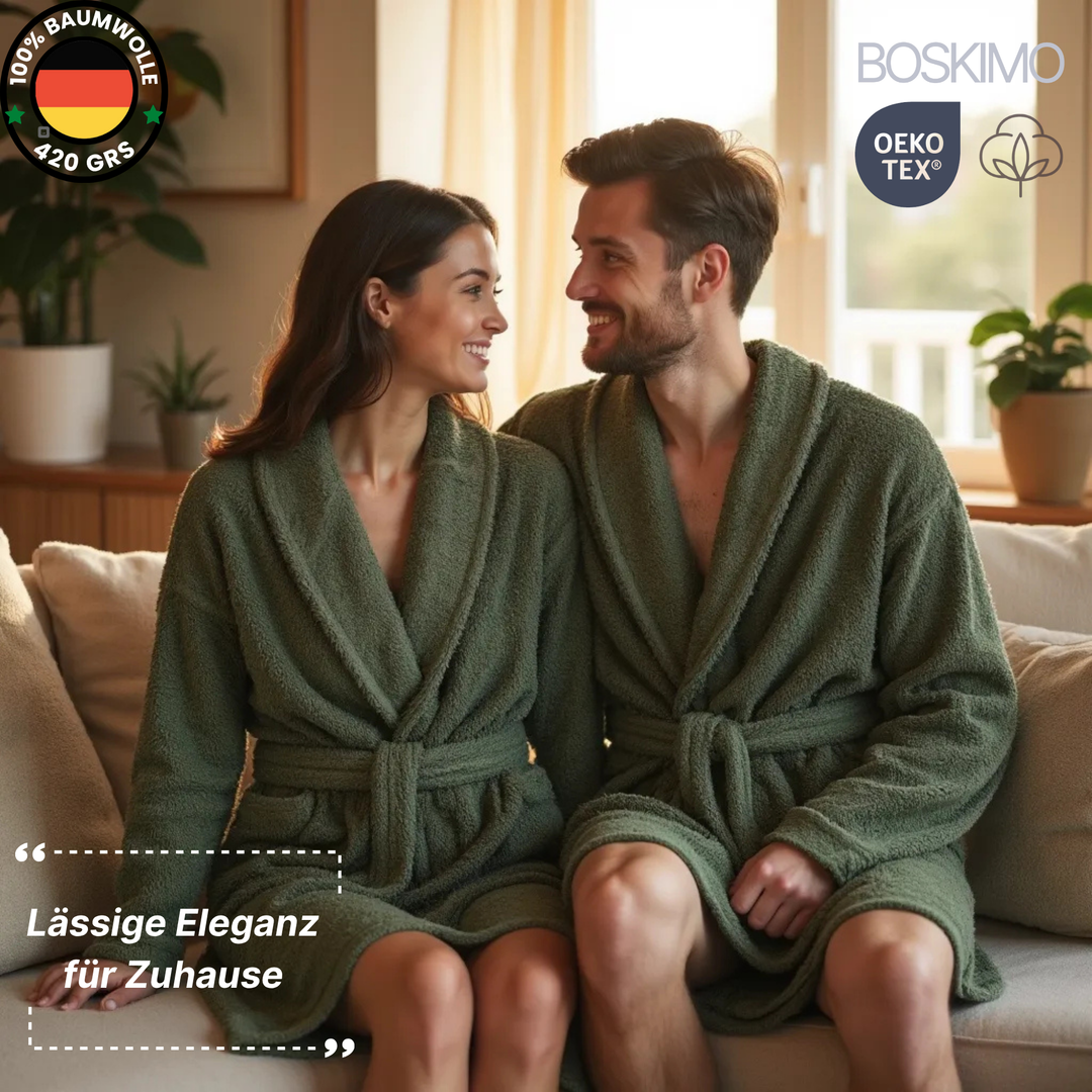 BOSKIMO Albornoz de Baño Unisex 100% Algodón OEKO-TEX – Bata para Hombre y Mujer – Rizo Americano 420 gsm – Suave y muy Absorbente