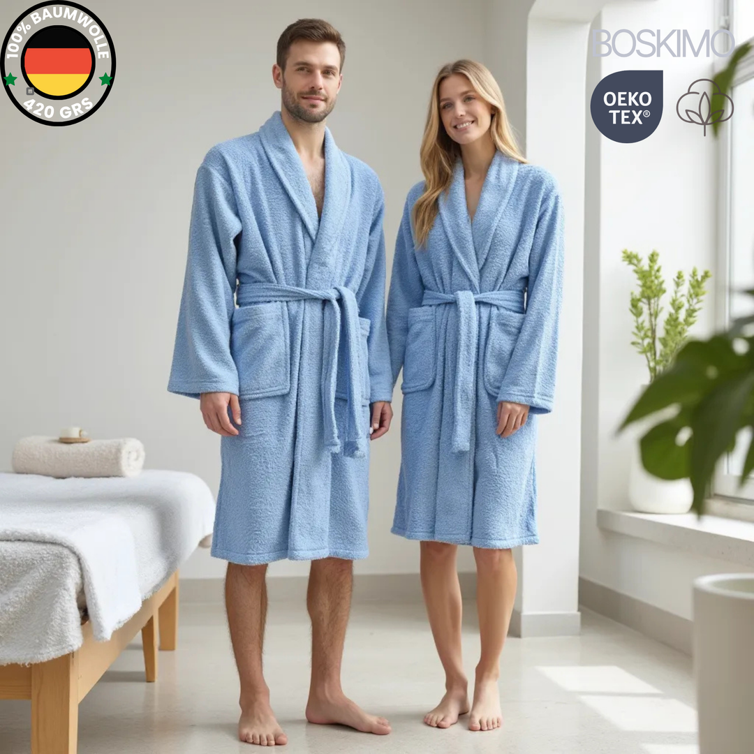 BOSKIMO Albornoz de Baño Unisex 100% Algodón OEKO-TEX – Bata para Hombre y Mujer – Rizo Americano 420 gsm – Suave y muy Absorbente