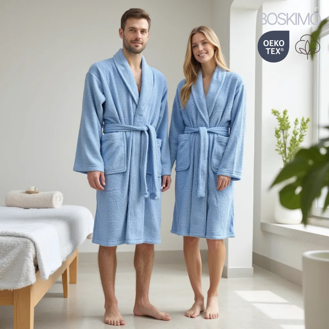 BOSKIMO Albornoz de Baño Unisex 100% Algodón OEKO-TEX – Bata para Hombre y Mujer – Rizo Americano 420 gsm – Suave y muy Absorbente