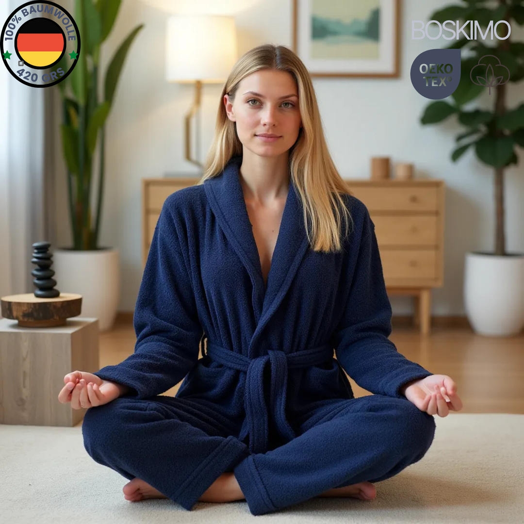 BOSKIMO Albornoz de Baño Unisex 100% Algodón OEKO-TEX – Bata para Hombre y Mujer – Rizo Americano 420 gsm – Suave y muy Absorbente