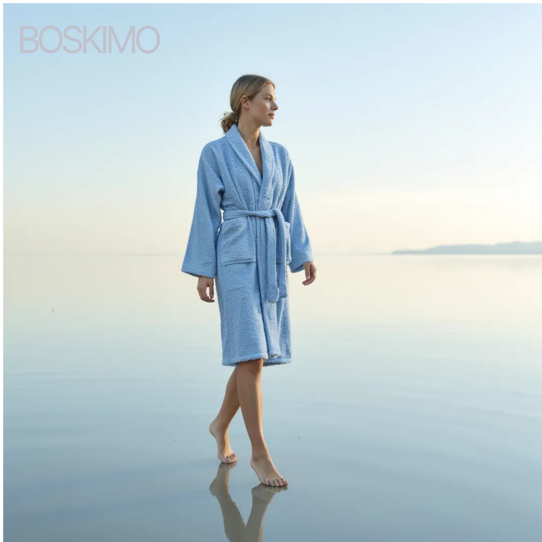 BOSKIMO Albornoz de Baño Unisex 100% Algodón OEKO-TEX – Bata para Hombre y Mujer – Rizo Americano 420 gsm – Suave y muy Absorbente