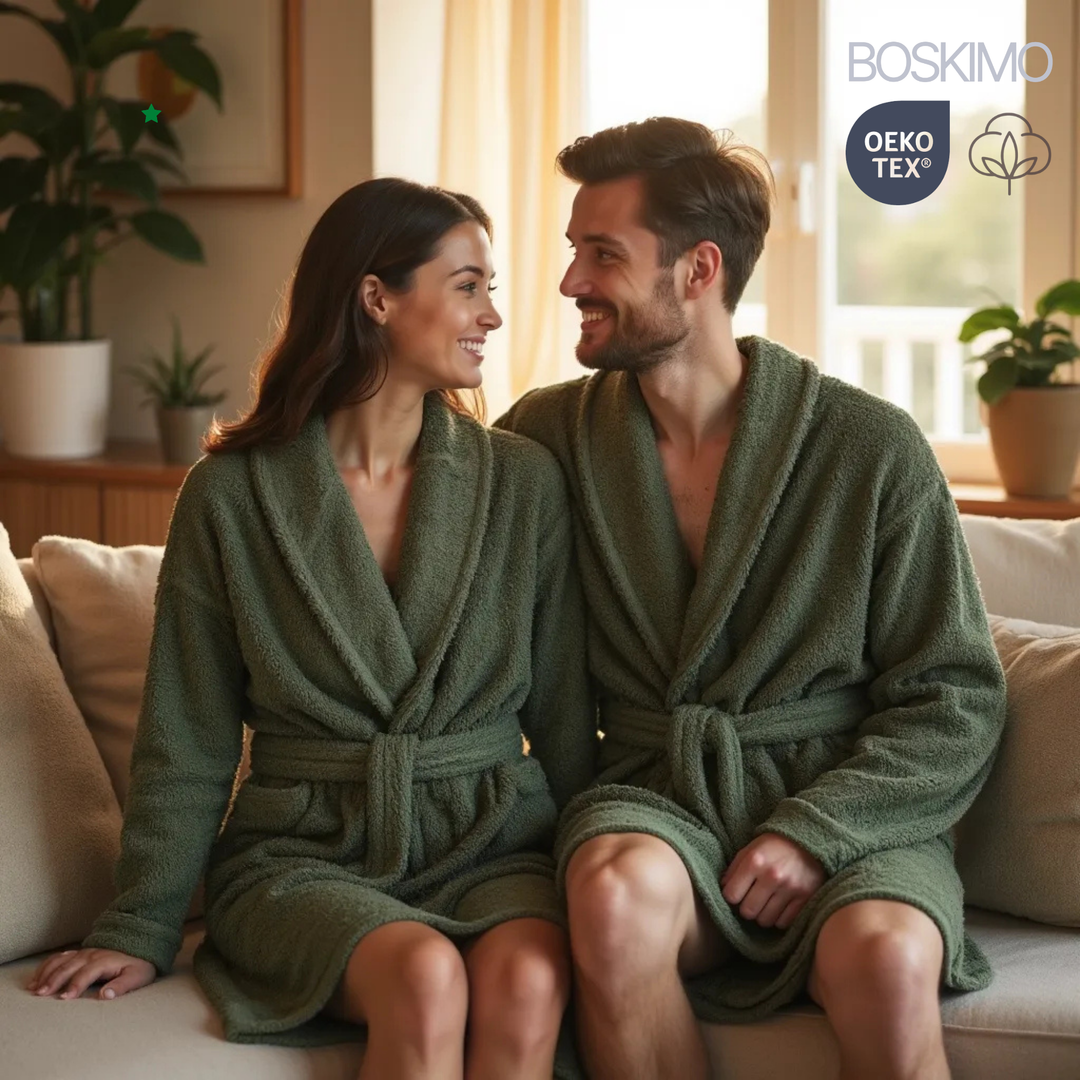 BOSKIMO Albornoz de Baño Unisex 100% Algodón OEKO-TEX – Bata para Hombre y Mujer – Rizo Americano 420 gsm – Suave y muy Absorbente