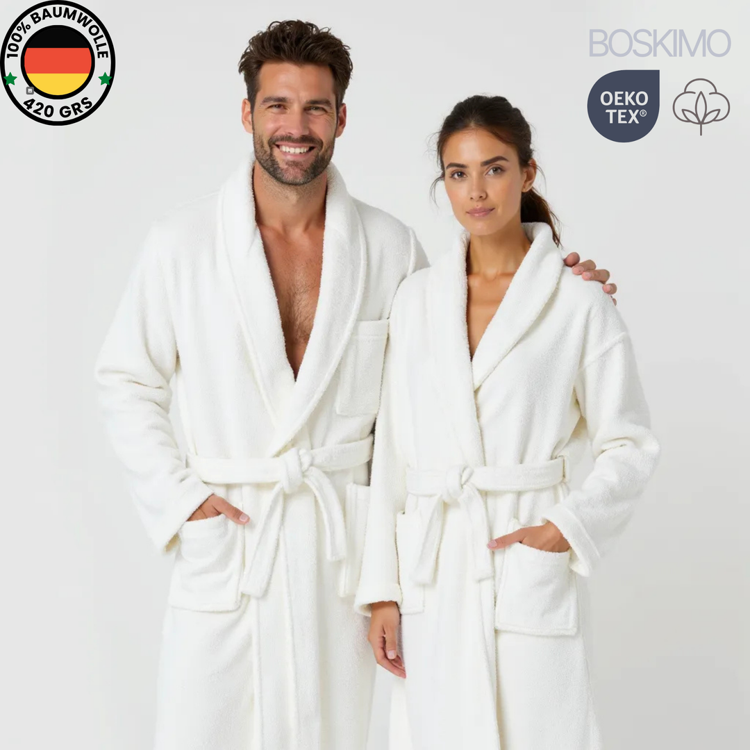 BOSKIMO Albornoz de Baño Unisex 100% Algodón OEKO-TEX – Bata para Hombre y Mujer – Rizo Americano 420 gsm – Suave y muy Absorbente