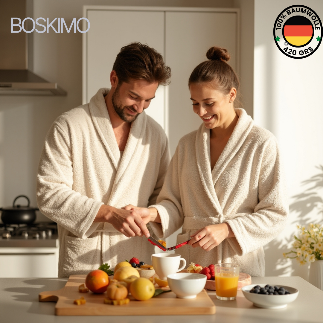 BOSKIMO Albornoz de Baño Unisex 100% Algodón OEKO-TEX – Bata para Hombre y Mujer – Rizo Americano 420 gsm – Suave y muy Absorbente