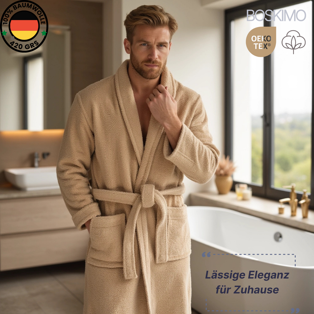 BOSKIMO Albornoz Unisex sin Capucha 100% Algodón OEKO-TEX – Bata de Baño Hombre Mujer – Rizo Americano 420 gsm – Suave y Absorbente