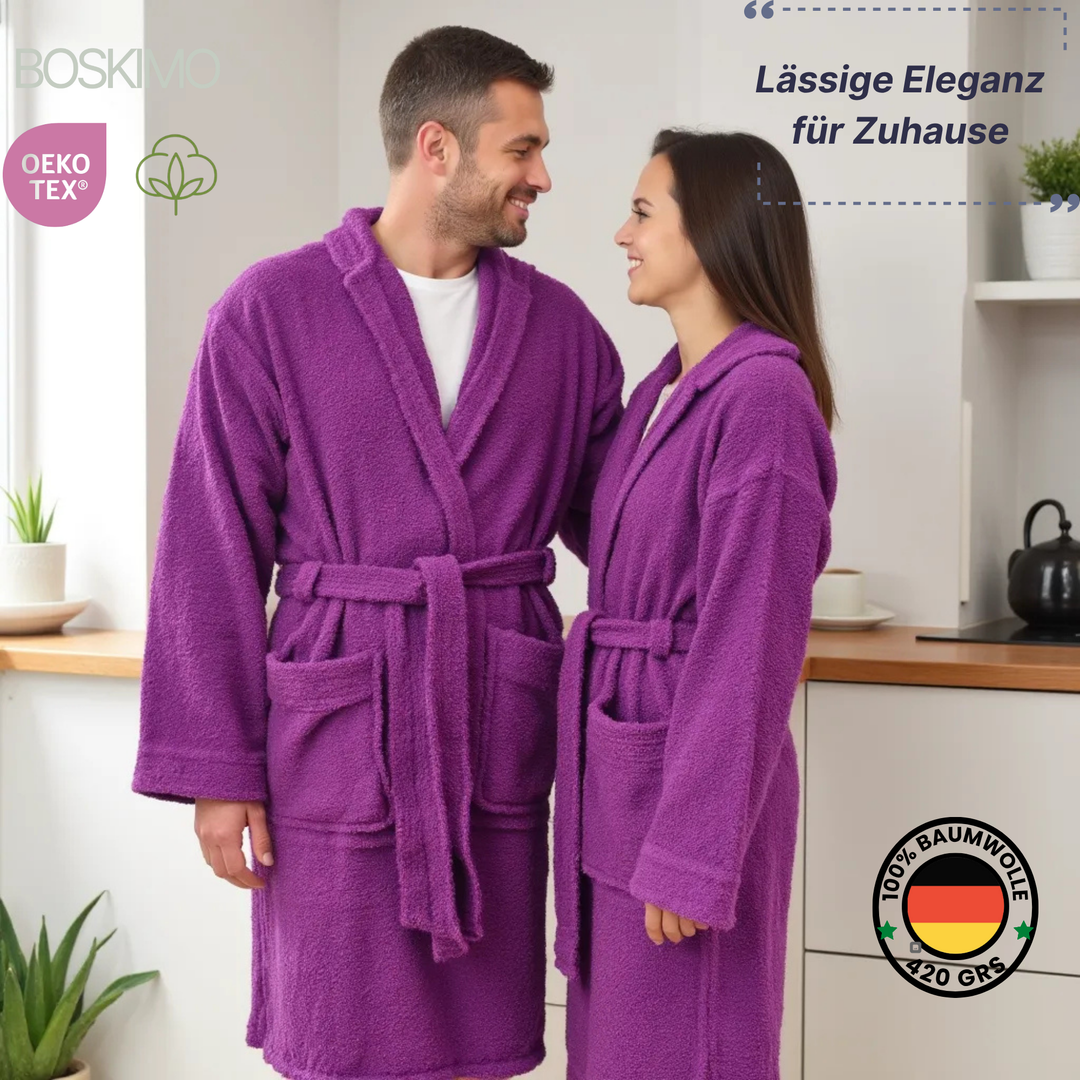 BOSKIMO Albornoz de Baño Unisex 100% Algodón OEKO-TEX – Bata para Hombre y Mujer – Rizo Americano 420 gsm – Suave y muy Absorbente