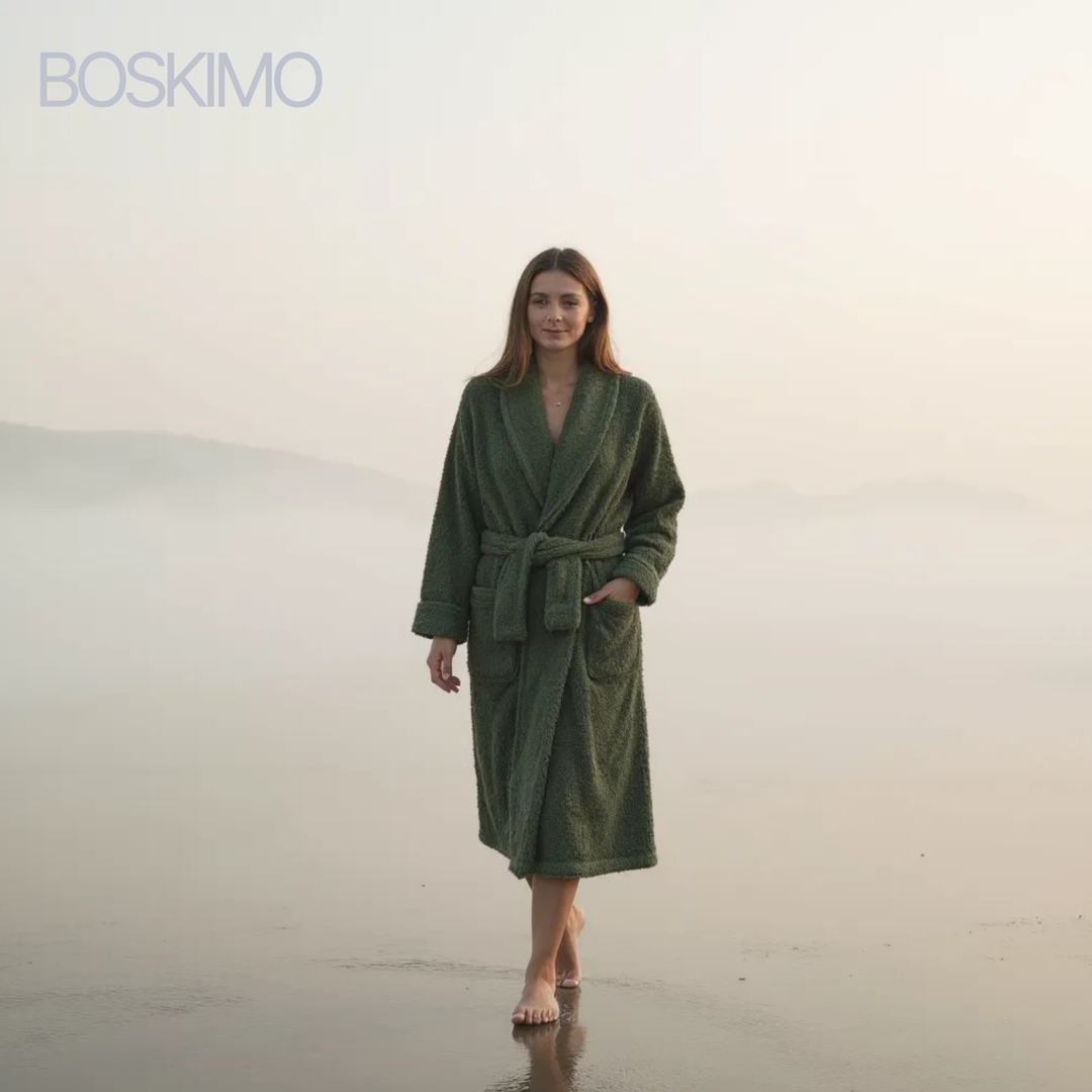 BOSKIMO Albornoz de Baño Unisex 100% Algodón OEKO-TEX – Bata para Hombre y Mujer – Rizo Americano 420 gsm – Suave y muy Absorbente