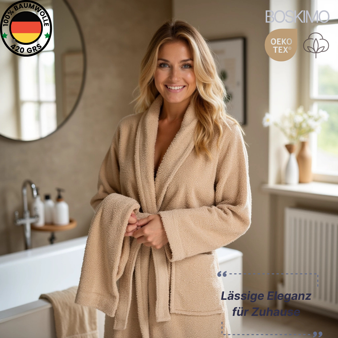 BOSKIMO Albornoz Unisex sin Capucha 100% Algodón OEKO-TEX – Bata de Baño Hombre Mujer – Rizo Americano 420 gsm – Suave y Absorbente