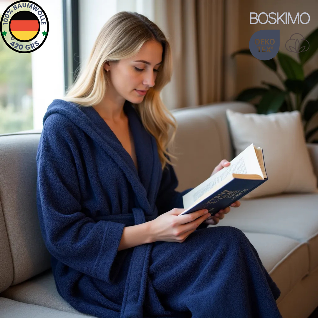 BOSKIMO Albornoz de Baño Unisex 100% Algodón OEKO-TEX – Bata para Hombre y Mujer – Rizo Americano 420 gsm – Suave y muy Absorbente