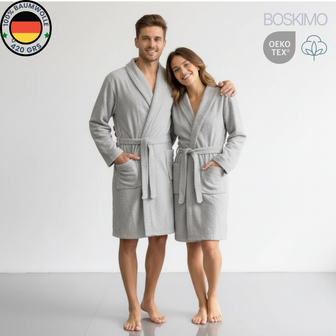 BOSKIMO Albornoz de Baño Unisex 100% Algodón OEKO-TEX – Bata para Hombre y Mujer – Rizo Americano 420 gsm – Suave y muy Absorbente