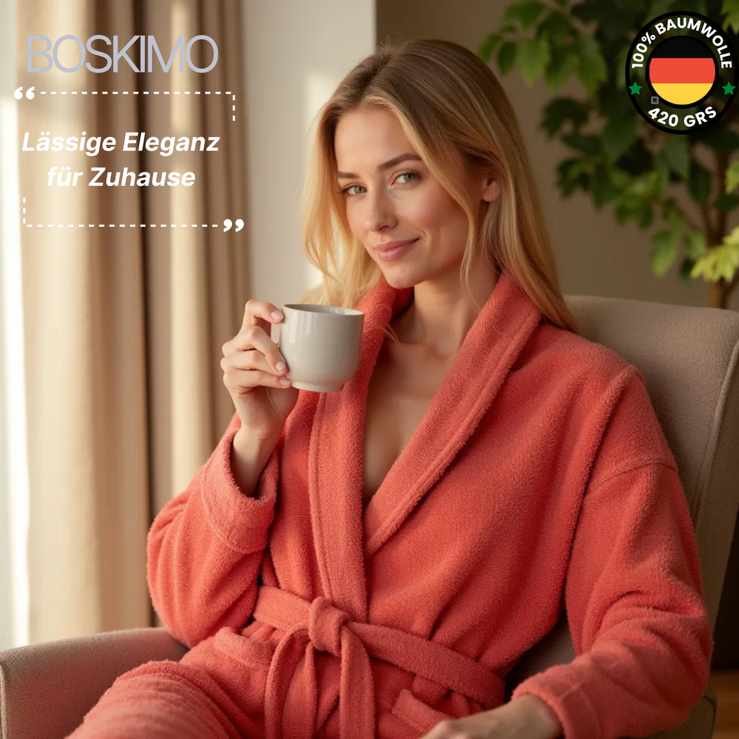 BOSKIMO Albornoz de Baño Unisex 100% Algodón OEKO-TEX – Bata para Hombre y Mujer – Rizo Americano 420 gsm – Suave y muy Absorbente