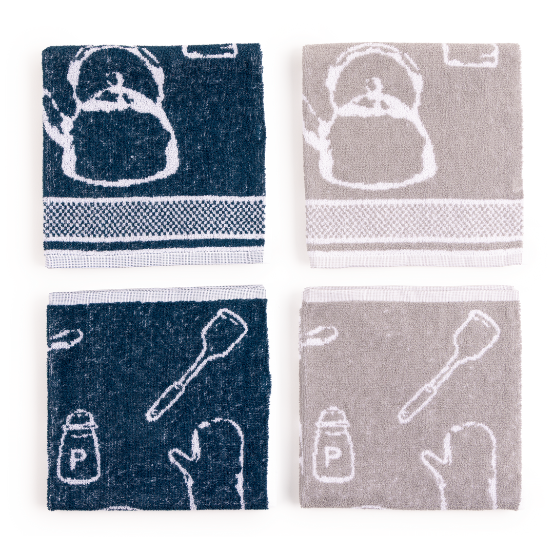 Paños de Cocina de Algodón Rizo REF.8424 | Pack de 4 Trapos 400gr 50x50cm de Cocina Suaves y Absorbentes | Trapos de Cocina 100% Algodón | Resistentes y Lavables | Ideales para Hogar y Cocina