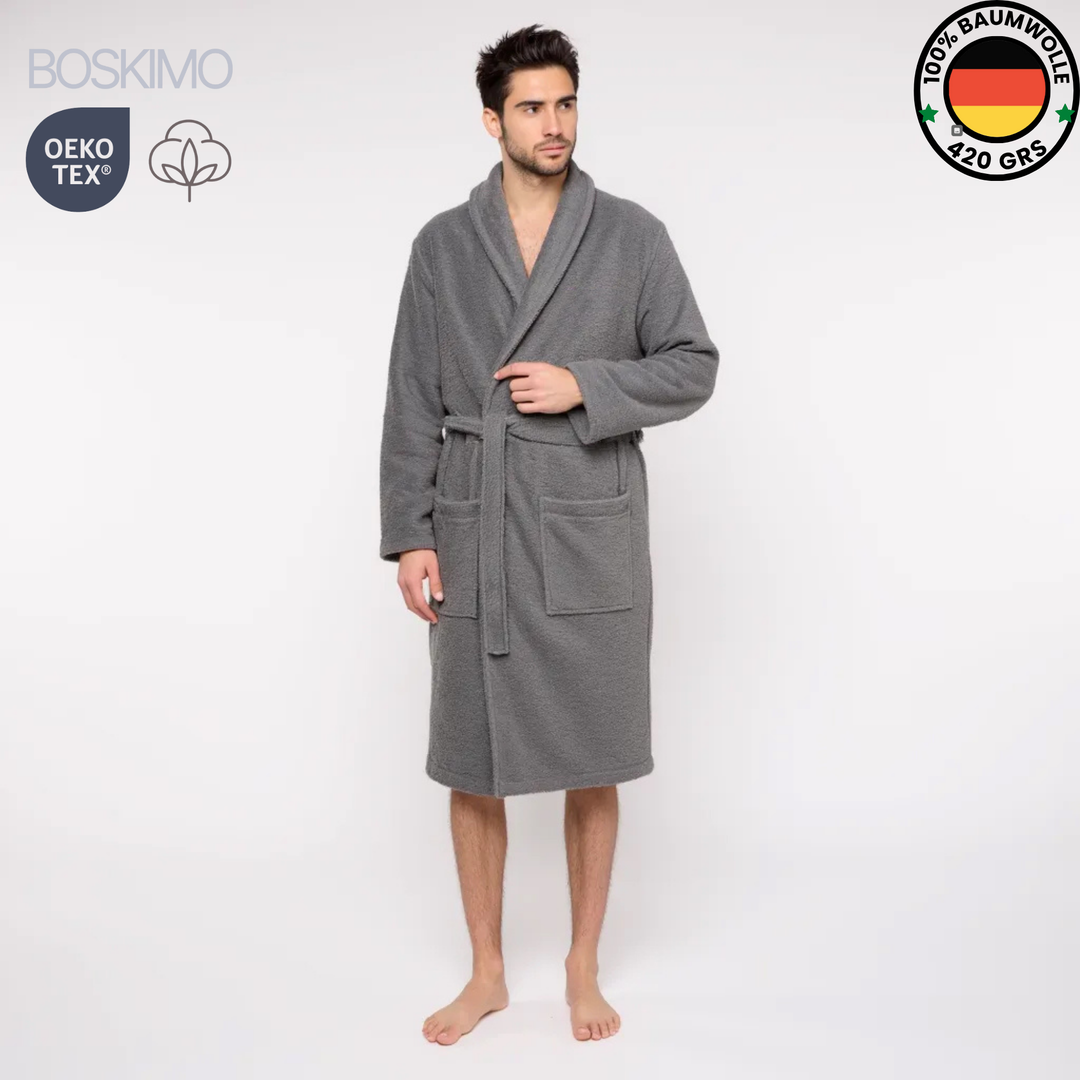 BOSKIMO Albornoz de Baño Unisex 100% Algodón OEKO-TEX – Bata para Hombre y Mujer – Rizo Americano 420 gsm – Suave y muy Absorbente