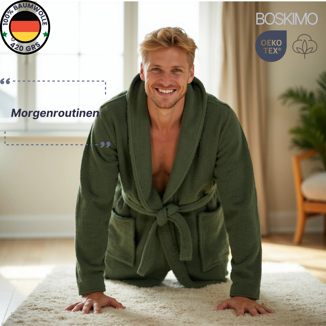BOSKIMO Albornoz de Baño Unisex 100% Algodón OEKO-TEX – Bata para Hombre y Mujer – Rizo Americano 420 gsm – Suave y muy Absorbente