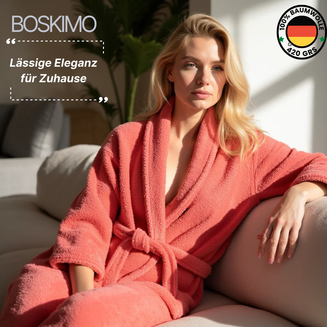 BOSKIMO Albornoz de Baño Unisex 100% Algodón OEKO-TEX – Bata para Hombre y Mujer – Rizo Americano 420 gsm – Suave y muy Absorbente