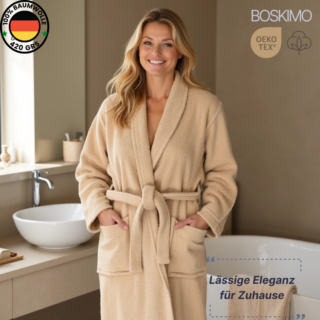 BOSKIMO Albornoz Unisex sin Capucha 100% Algodón OEKO-TEX – Bata de Baño Hombre Mujer – Rizo Americano 420 gsm – Suave y Absorbente