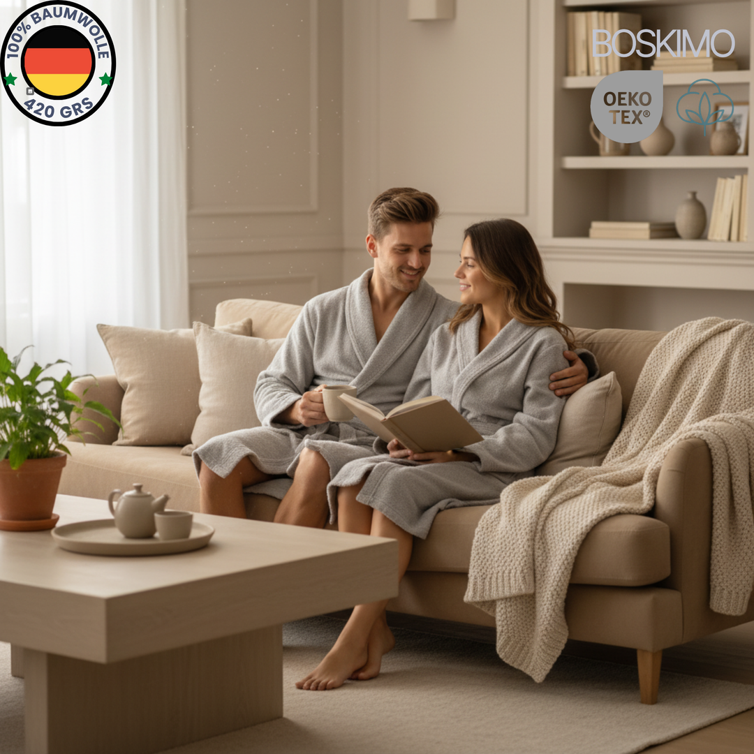 BOSKIMO Albornoz de Baño Unisex 100% Algodón OEKO-TEX – Bata para Hombre y Mujer – Rizo Americano 420 gsm – Suave y muy Absorbente