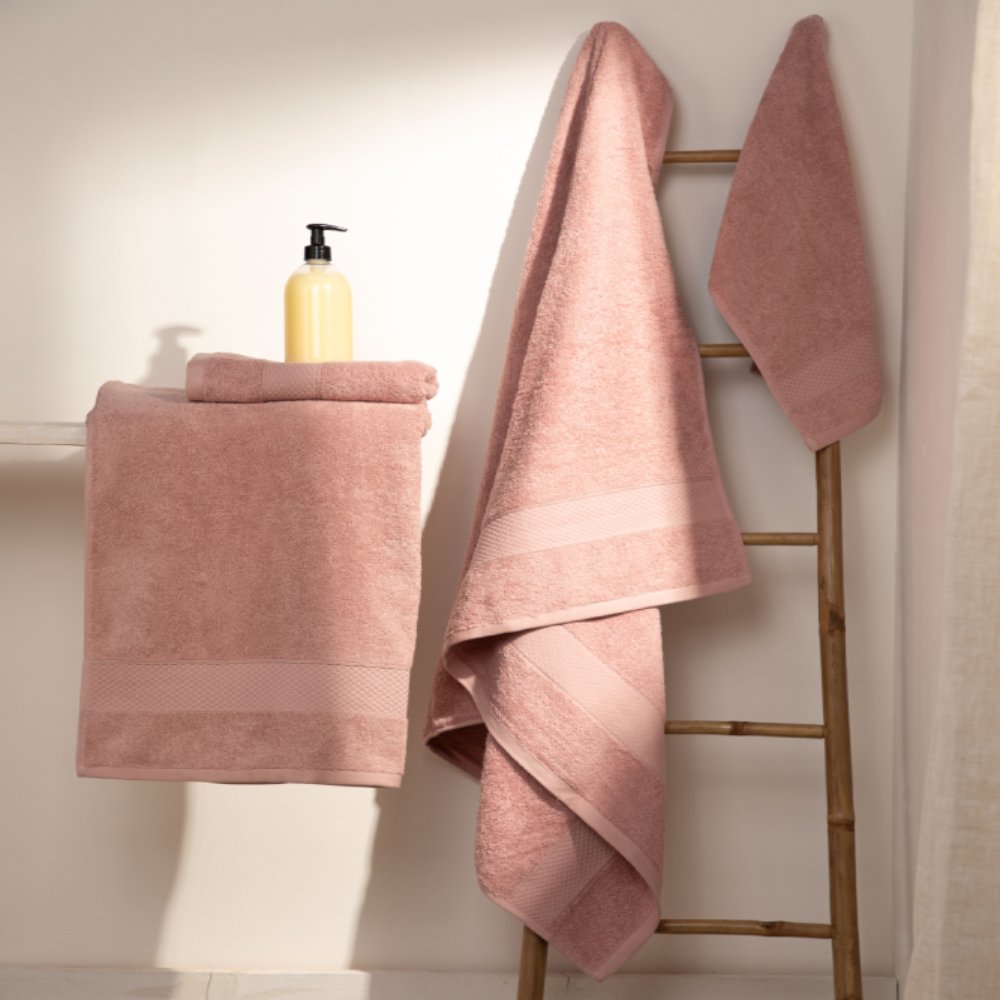 Juego de Toallas de baño - Toalla grande de Ducha, Toalla de Manos y Toalla de lavabo - 100% Algodón - 450 g/m2 Rosa