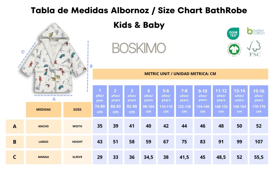 BOSKIMO KIDS BALOO Azul - Albornoz Niños adolescentes Algodón: Niño, Infantil - 100% Algodón OEKO-TEX - 2 Bolsillos, Cinturón, Capucha, Albornoces Felpa muy suave con bordados para niños