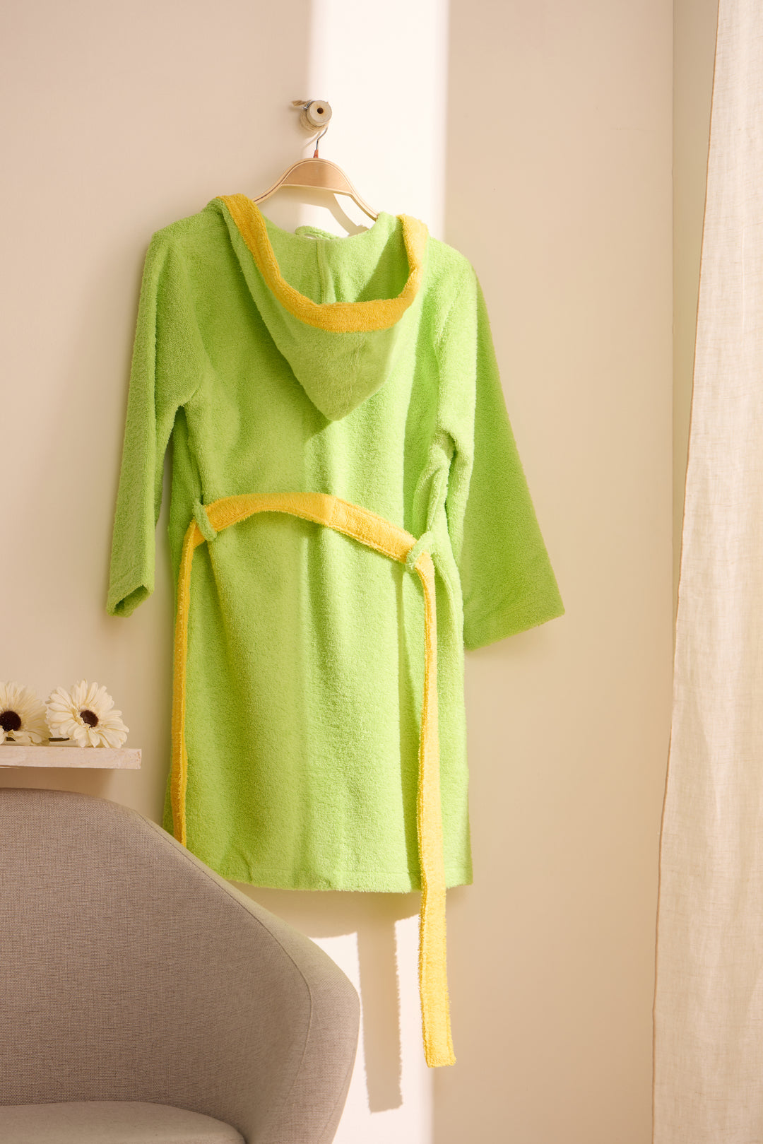 KIDS BASS VERDE - Albornoz Niños adolescentes Algodón: Niño, Infantil - 100% Algodón OEKO-TEX - 2 Bolsillos, Cinturón, Capucha, Albornoces Felpa muy suave con bordados para niños